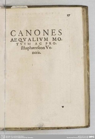 CANONES AEQUALIUM MOTUUM AC PROSTHAPHAERESEON VENERIS.