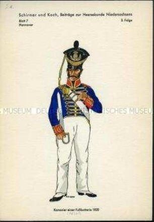 Uniformdarstellung, Kanonier der Fuß-Artillerie, Königreich Hannover, 1820.