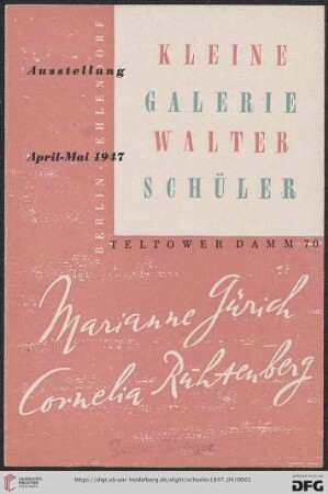 Marianne Gürich, Cornelia Ruhtenberg : Ausstellung April-Mai 1947