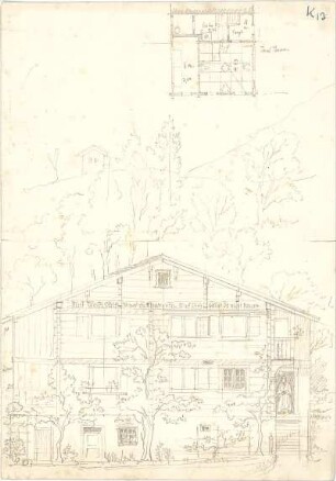 Thiersch, August ; Bauaufnahmen (deutsche Bauernhäuser u.a.) - Haus (Grundriss, Ansicht)