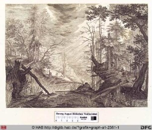 Jäger in einer Waldlandschaft.