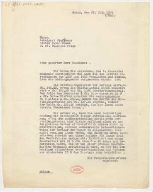 Brief an Emil von Sauer : 25.07.1929