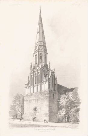 St. Nicolaus-Kirche, Pritzwalk: Perspektivische Ansicht (aus: Atlas zur Zeitschrift für Bauwesen, hrsg. v. G. Erbkam, Jg. 34, 1884)
