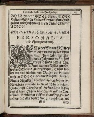Personalia und Ehrengedächtnüß