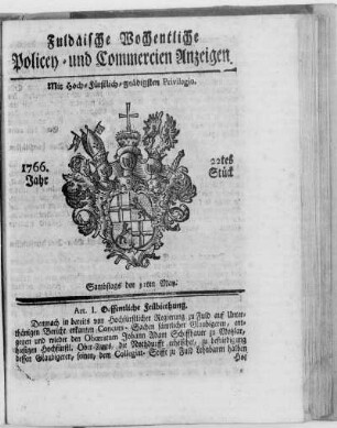 22tes Stück, Ausgabe vom 31. May 1766