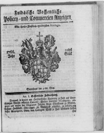 22tes Stück, Ausgabe vom 31. May 1766