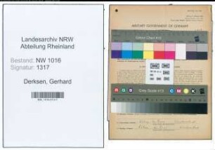 Entnazifizierung Gerhard Derksen , geb. 30.07.1898 (Metzgermeister)