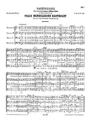 Felix Mendelssohn-Bartholdys Werke, 17,135. Nr. 135, Nachtgesang. - 1 S. - Pl.-Nr. M.B.135