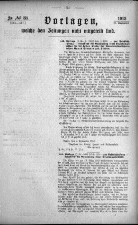 Anlage: zu No.33 (444-447), Vorlagen, welche den Zeitungen nicht mitgeteilt sind