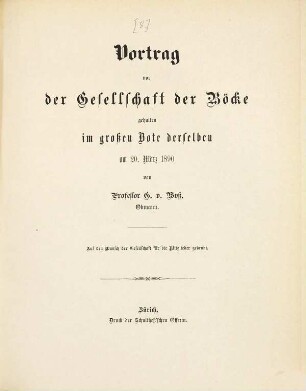 Vortrag vor der Gesellschaft der Böcke gehalten im große Bote derselbsen. [8.] 1890, 20. März = 5