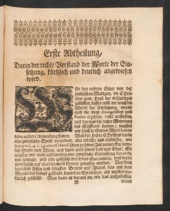 Erste Abtheilung, Darin der rechte Verstand der Worte der Einsetzung, kürzlich und deutlich angewiesen wird.