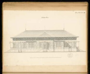 Schützenhaus Monatskonkurrenz Mai 1876: Aufriss Vorderansicht; Maßstabsleiste