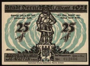 25 Pfennig Gutschein der Stadt Herne