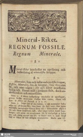 Mineral-Riket. Regnum Fossile. Regnum Minerale