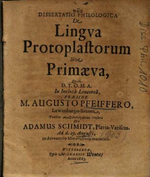 Dissertatio Philologica De Lingva Protoplastorum Sive Primaeva