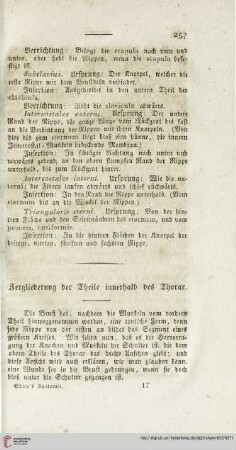 Zergliederung der Theile innerhalb des Thorax