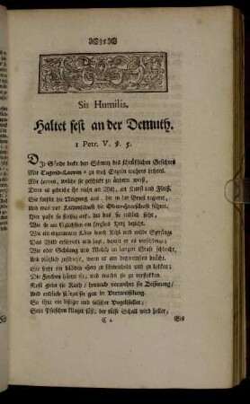 Sis Humilis. Haltet fest an der Demuth. I Petr. V. v. 5.
