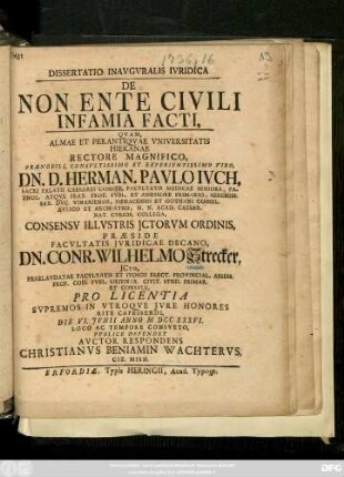 Dissertatio Inavgvralis Ivridica De Non Ente Civili Infamia Facti
