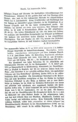 621-622 [Rezension] Staerk, Antonio, Les manuscrits latins du Ve au XIIIe siècle conservés à la Bibliothèque Impériale de Saint-Pétersbourg