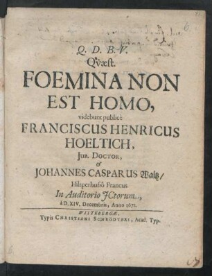 Quaest. Foemina Non Est Homo