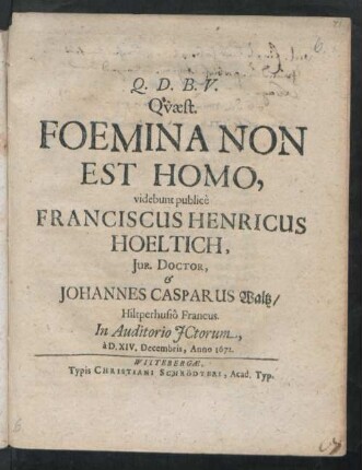 Quaest. Foemina Non Est Homo