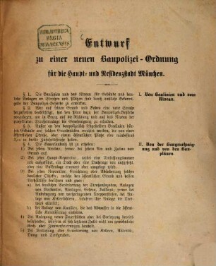 Entwurf zu einer neuen Baupolizei-Ordnung für die Haupt- und Residenzstadt München