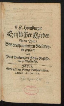 2: Mit dreystimmigen Melodeyen gezieret