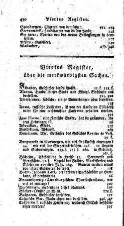 Viertes Register, über die Merkwürdigen Sachen.