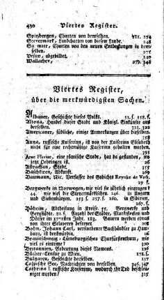 Viertes Register, über die Merkwürdigen Sachen.