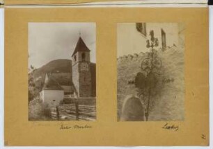 St. Dionysius in Morter (Latsch) / Schmiedeeisernes Kruzifix, Latsch: Außenansicht (aus: Skizzen- und Fotoalbum 14)