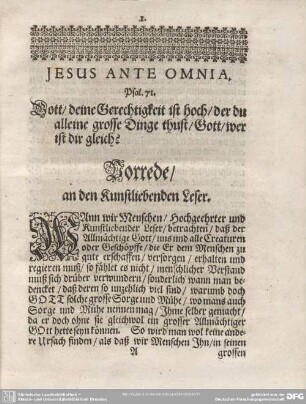 Vorrede/ an den Kunstliebenden Leser.