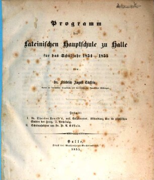 Programm der Lateinischen Hauptschule in Halle : für d. Schuljahr ..., 1854/55