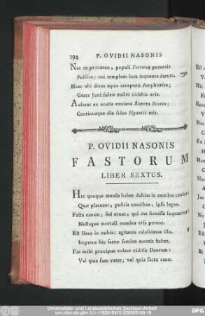 P. Ovidii Nasonis Fastorum Liber Sextus.