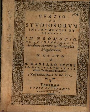 Oratio De Stvdiosorvm Instrvmentis Et Dvcibvs