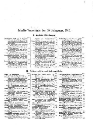 Inhalts-Verzeichnis des 35. Jahrgangs, 1915.