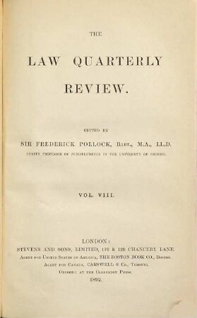 The Law quarterly review. 8. 1892