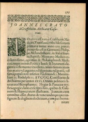 Ioannes Crato a Crafftheim Archiater Caesarius.