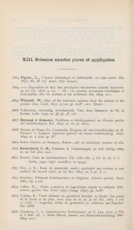 XIII. Sciences exactes pures et appliquées