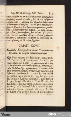 Caput XCVII. Diatriba Ecclesiastica circa Tridentinum decretum, de vulgata Bibliorum editione