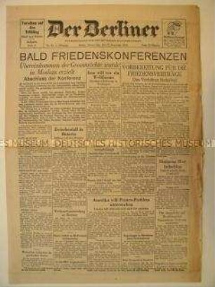 Tageszeitung der britischen Militärbehörde für die Berliner Bevölkerung u.a. zur Vorbereitung der Moskauer Außenministerkonferenz
