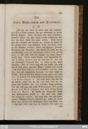 XII. Ueber Mysticismus und Pietismus.