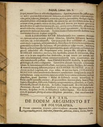 Cap. XXII. De Eodem Argumento Et De Polygraphis