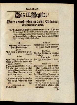 Das II. Register/ Derer vornehmsten in dieser Einleitung enthaltenen Sachen