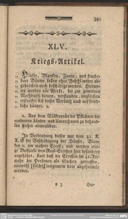 XLV. Kriegs-Artikel