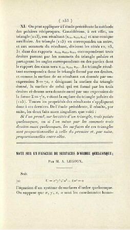 Note sur un faisceau de surfaces d´ordre quelconque.