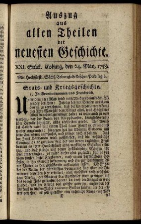 XXI. Stück. Coburg, den 24. May. 1758.