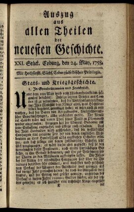 XXI. Stück. Coburg, den 24. May. 1758.