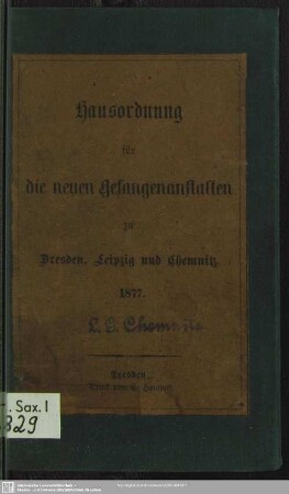 Hausordnung für die neuen Gefangenanstalten zu Dresden, Leipzig und Chemnitz