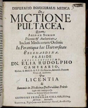 Disputatio Inauguralis Medica De Mictione Pultacea