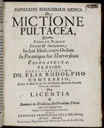 Disputatio Inauguralis Medica De Mictione Pultacea